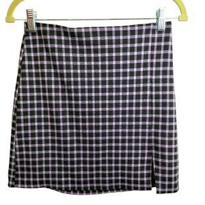 (SK43) Divided H&M Purple Black Plaid Pull on Mini  Skirt Size Small